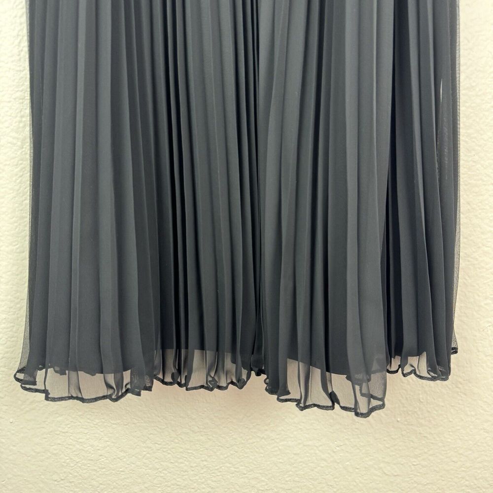 White House Black Market Pleated Chiffon Knee Length Dress Satin Trim Black 10 - Picture 6 of 16